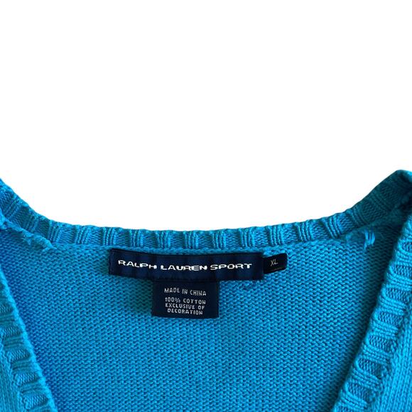 VTG Ralph Lauren Turquoise Crescent Sweater V-Neck Long Sleeve Pullover Size XL - Picture 3 of 16